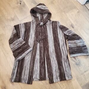 Unisex Vintage SEARS Boho Hippie Open front Hoodie Sweater M/L Baja 60s Brown